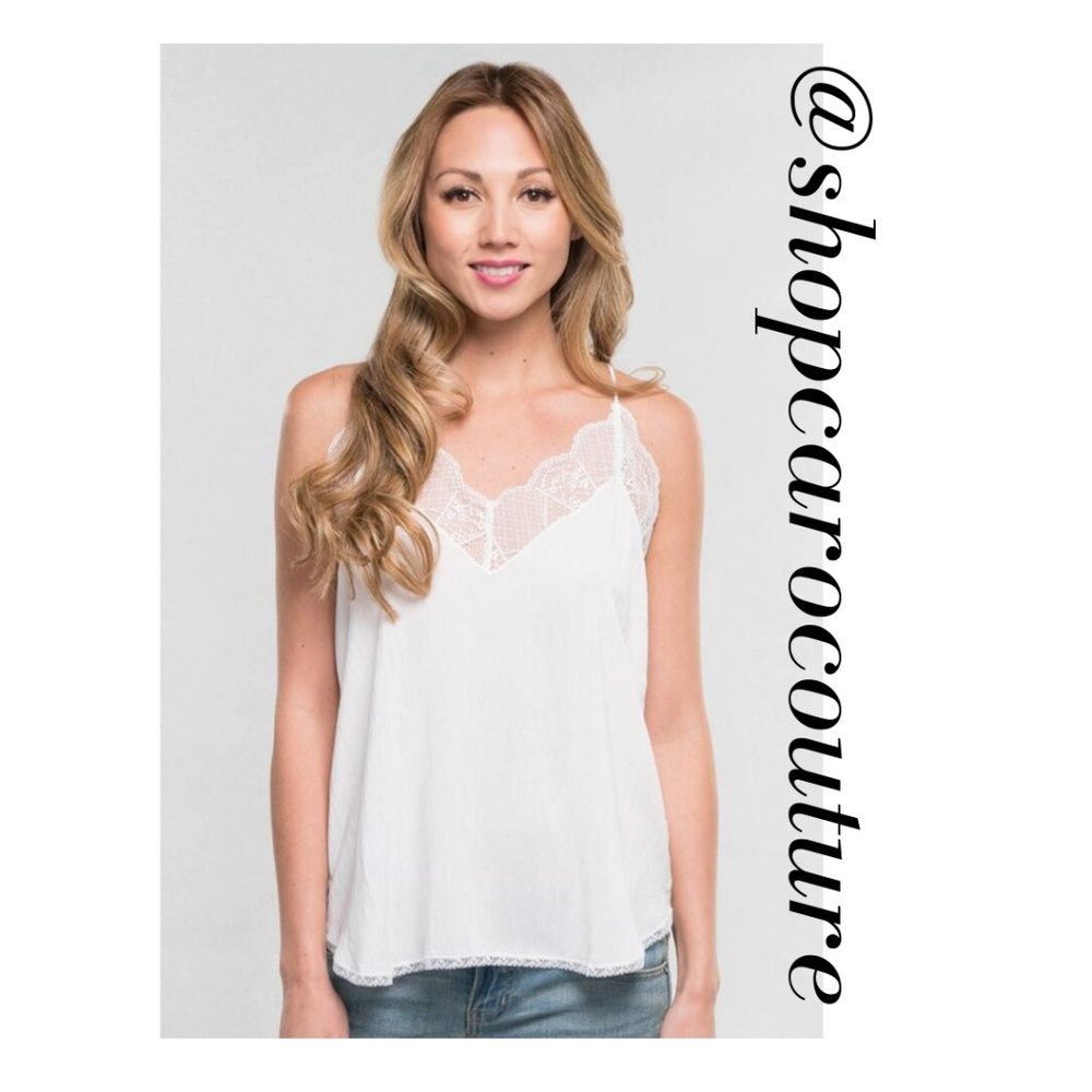 LOVESTITCH Lingerie Inspired Camisole Strappy Tank - WHITE - size small